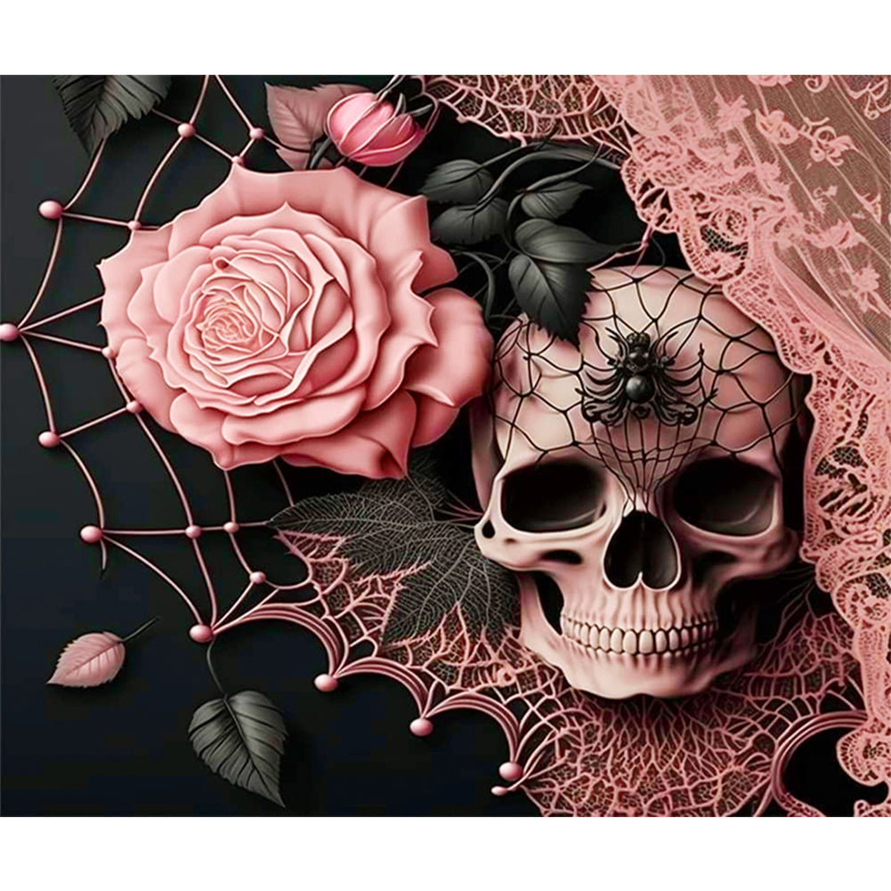 Diamond Painting - Full Round - gentleman skull with pink roses (50*60CM)