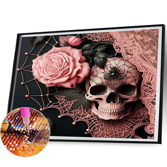 Diamond Painting - Full Round - gentleman skull with pink roses (50*60CM)