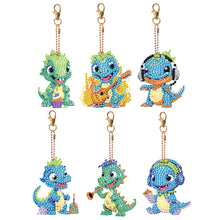 Load image into Gallery viewer, 6PCS Diamond Painting Keychains Double Sided Full Drill Keyring (Dinosaurs)
