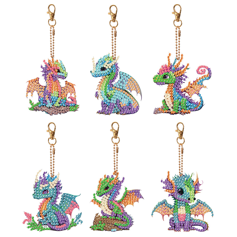 6PCS Rhinestone Painting Pendant Ornament Double Sided Diamond Painting Keychain