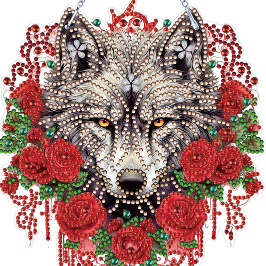 Special Shape DIY Diamond Painting Ornaments Wolf Head Full Drill Art Kit (#1)