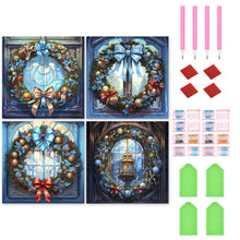 Load image into Gallery viewer, 4pcs Diamond Painting Set - Christmas wreath glass art (30*30CM)
