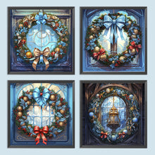 Load image into Gallery viewer, 4pcs Diamond Painting Set - Christmas wreath glass art (30*30CM)
