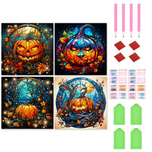 Load image into Gallery viewer, 4pcs Diamond Painting Set - Halloween Pumpkin Glass Painting (30*30CM)
