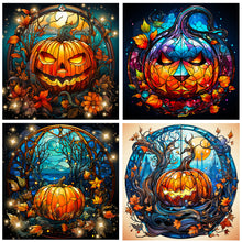 Load image into Gallery viewer, 4pcs Diamond Painting Set - Halloween Pumpkin Glass Painting (30*30CM)
