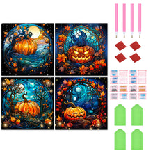 Load image into Gallery viewer, 4pcs Diamond Painting Set - Halloween Pumpkin Glass Painting (30*30CM)
