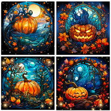 Load image into Gallery viewer, 4pcs Diamond Painting Set - Halloween Pumpkin Glass Painting (30*30CM)
