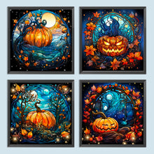 Load image into Gallery viewer, 4pcs Diamond Painting Set - Halloween Pumpkin Glass Painting (30*30CM)
