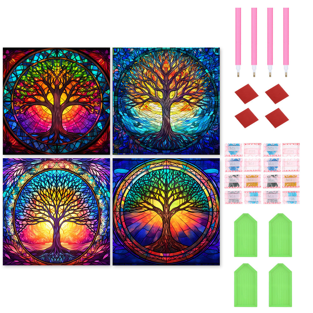 4pcs Diamond Painting Set - Wisdom tree glass painting (30*30CM)