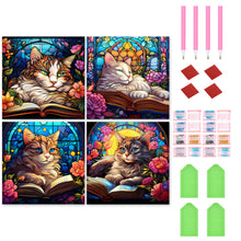 Load image into Gallery viewer, 4pcs Diamond Painting Set - Reading Cat Glass Painting (30*30CM)
