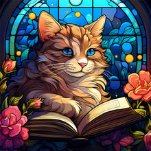 Load image into Gallery viewer, 4pcs Diamond Painting Set - Reading Cat Glass Painting (30*30CM)
