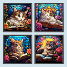 Load image into Gallery viewer, 4pcs Diamond Painting Set - Reading Cat Glass Painting (30*30CM)
