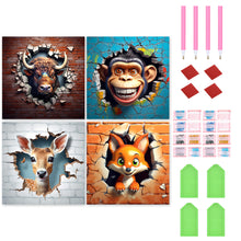 Load image into Gallery viewer, 4pcs Diamond Painting Set - The little animal that breaks out of the wall (30*30CM)
