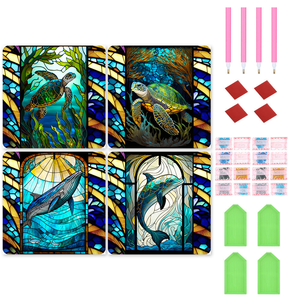 4pcs Diamond Painting Set - marine life glass painting (30*30CM)