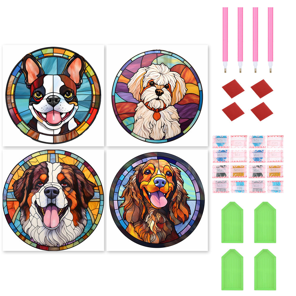 4pcs Diamond Painting Set - puppy glass painting (30*30CM)