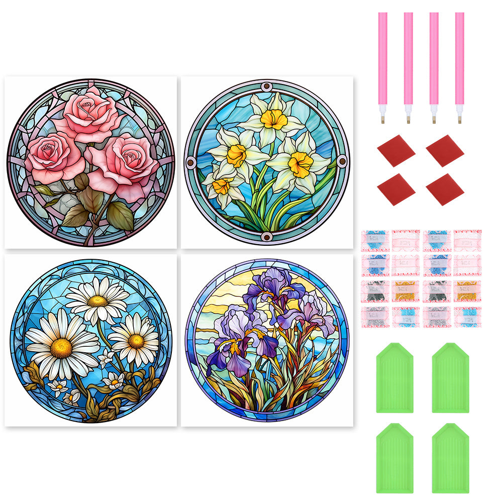 4pcs Diamond Painting Set - flower glass painting (30*30CM)