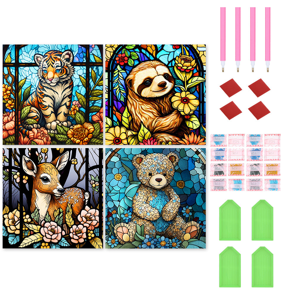 4pcs Diamond Painting Set - tiger sloth elk bear (30*30CM)