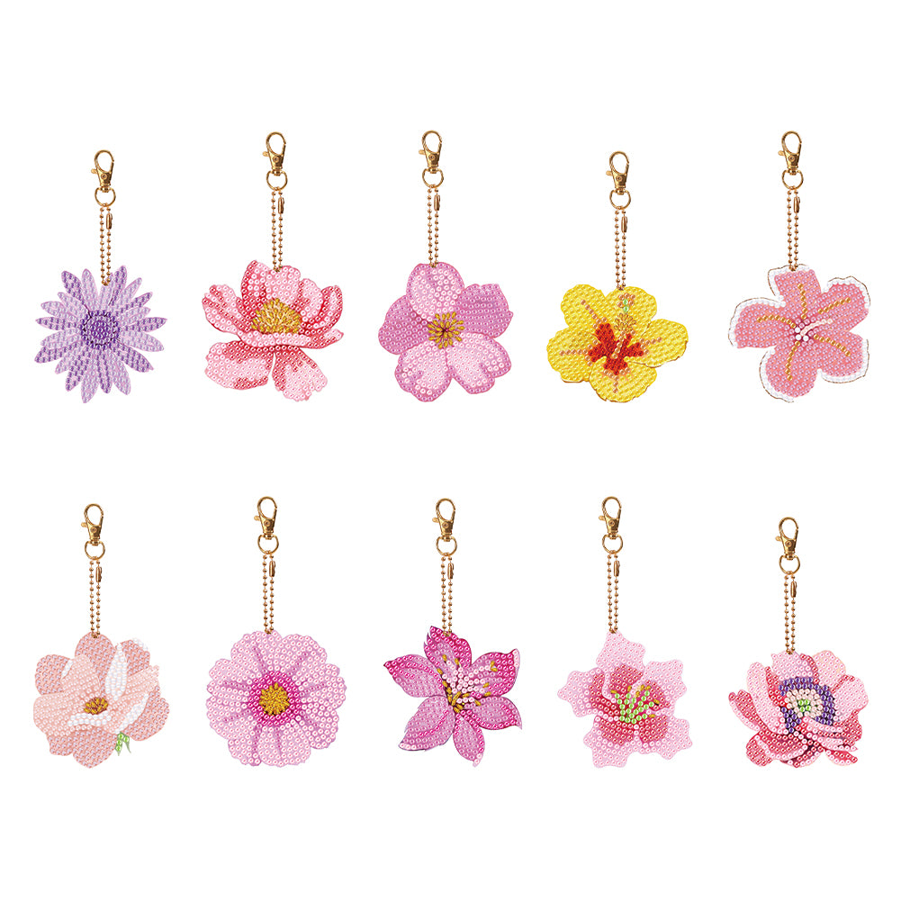 10PCS Diamond Painting Keychains Flower Double Sided Rhinestone Painting Pendant
