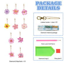 Load image into Gallery viewer, 10PCS Diamond Painting Keychains Flower Double Sided Rhinestone Painting Pendant
