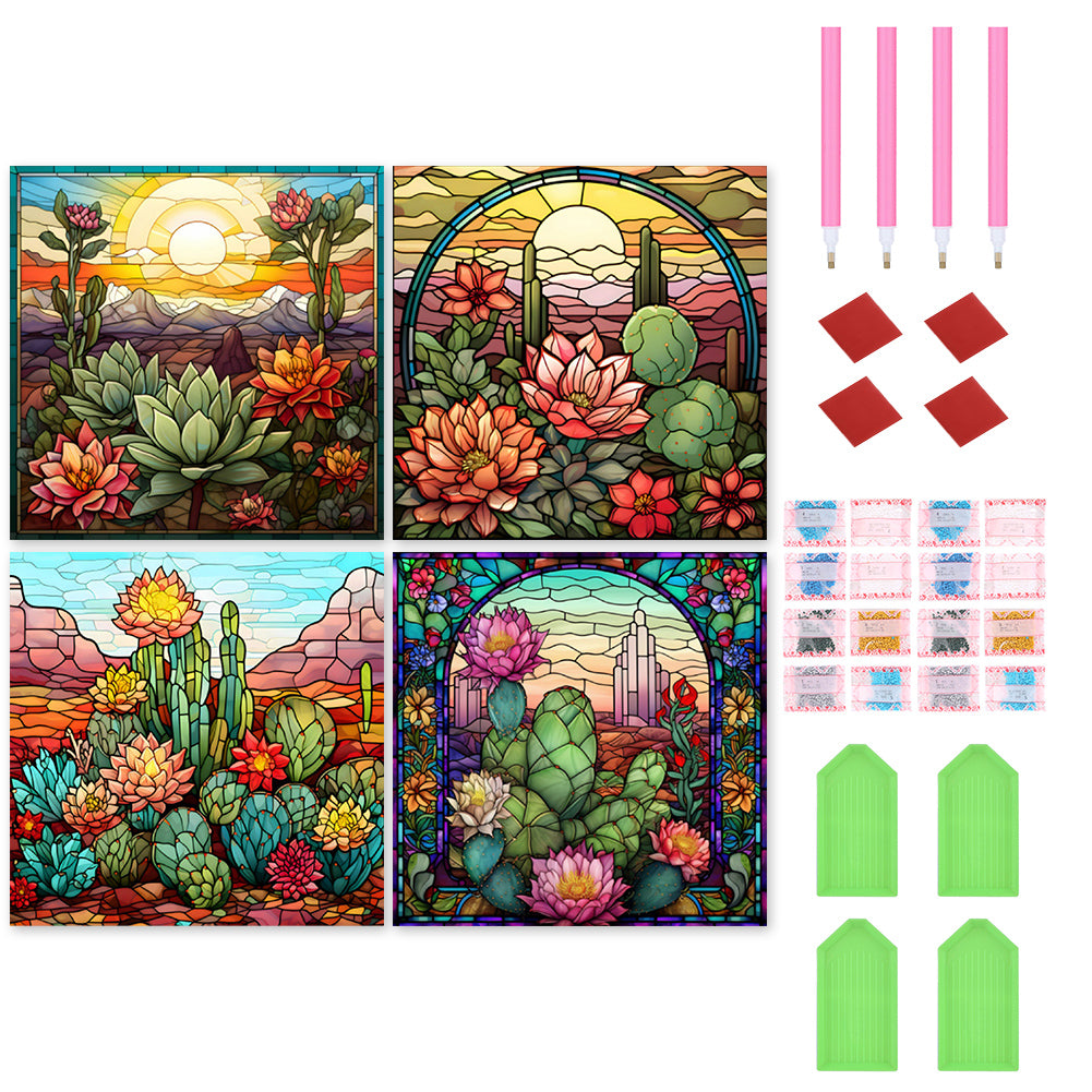4pcs Diamond Painting Set - cactus flower (30*30CM)