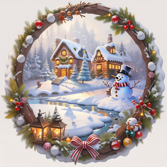 Diamond Painting - Full Round - Snow scene outside the house (40*40CM)