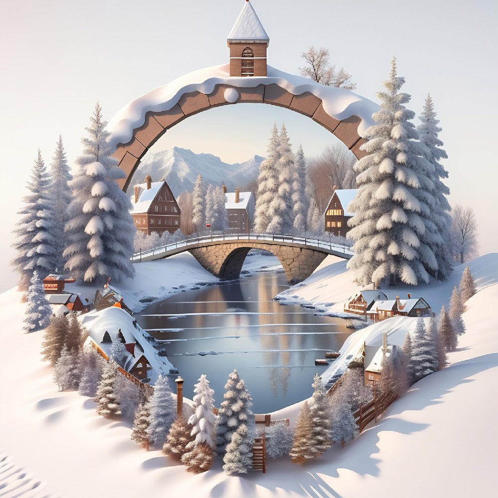 Diamond Painting - Full Round - Snow scene outside the house (40*40CM)