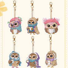 Load image into Gallery viewer, 6PCS Full Drill Keyring Special Shape Double Sided Diamond Painting Keychain Owl

