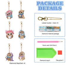 Load image into Gallery viewer, 6PCS Full Drill Keyring Special Shape Double Sided Diamond Painting Keychain Owl
