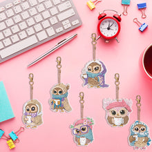 Load image into Gallery viewer, 6PCS Full Drill Keyring Special Shape Double Sided Diamond Painting Keychain Owl
