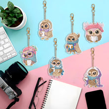Load image into Gallery viewer, 6PCS Full Drill Keyring Special Shape Double Sided Diamond Painting Keychain Owl
