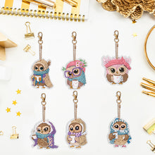 Load image into Gallery viewer, 6PCS Full Drill Keyring Special Shape Double Sided Diamond Painting Keychain Owl
