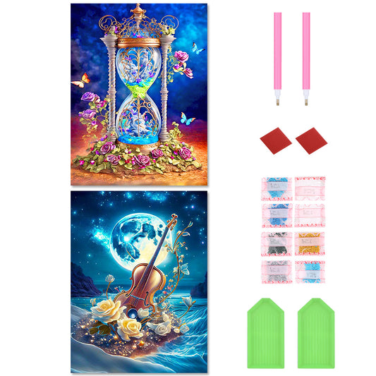 2pcs Diamond Painting Set - Sea violin and funnel on sand (30*40CM)