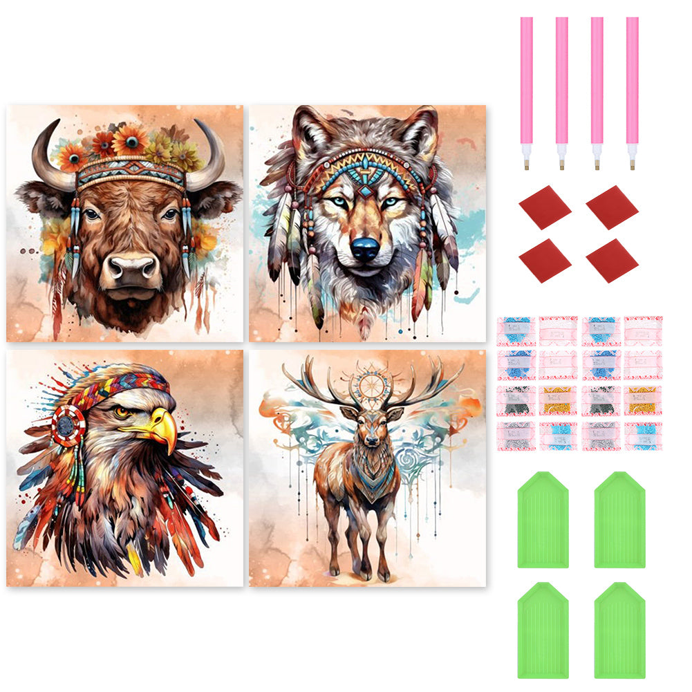 4pcs Diamond Painting Set - Indian style animals (30*30CM)