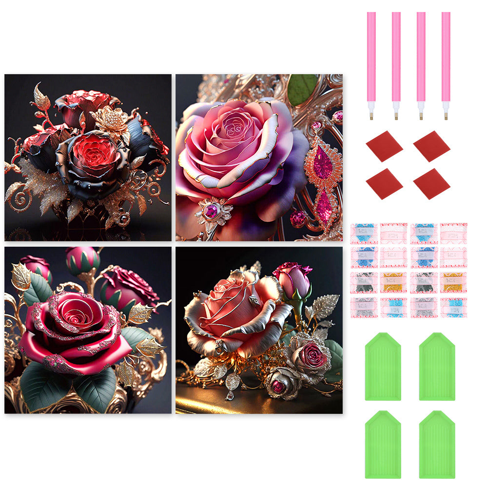4pcs Diamond Painting Set - metal rose (30*30CM)