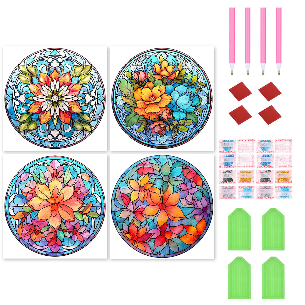 4pcs Diamond Painting Set - flower glass painting (30*30CM)