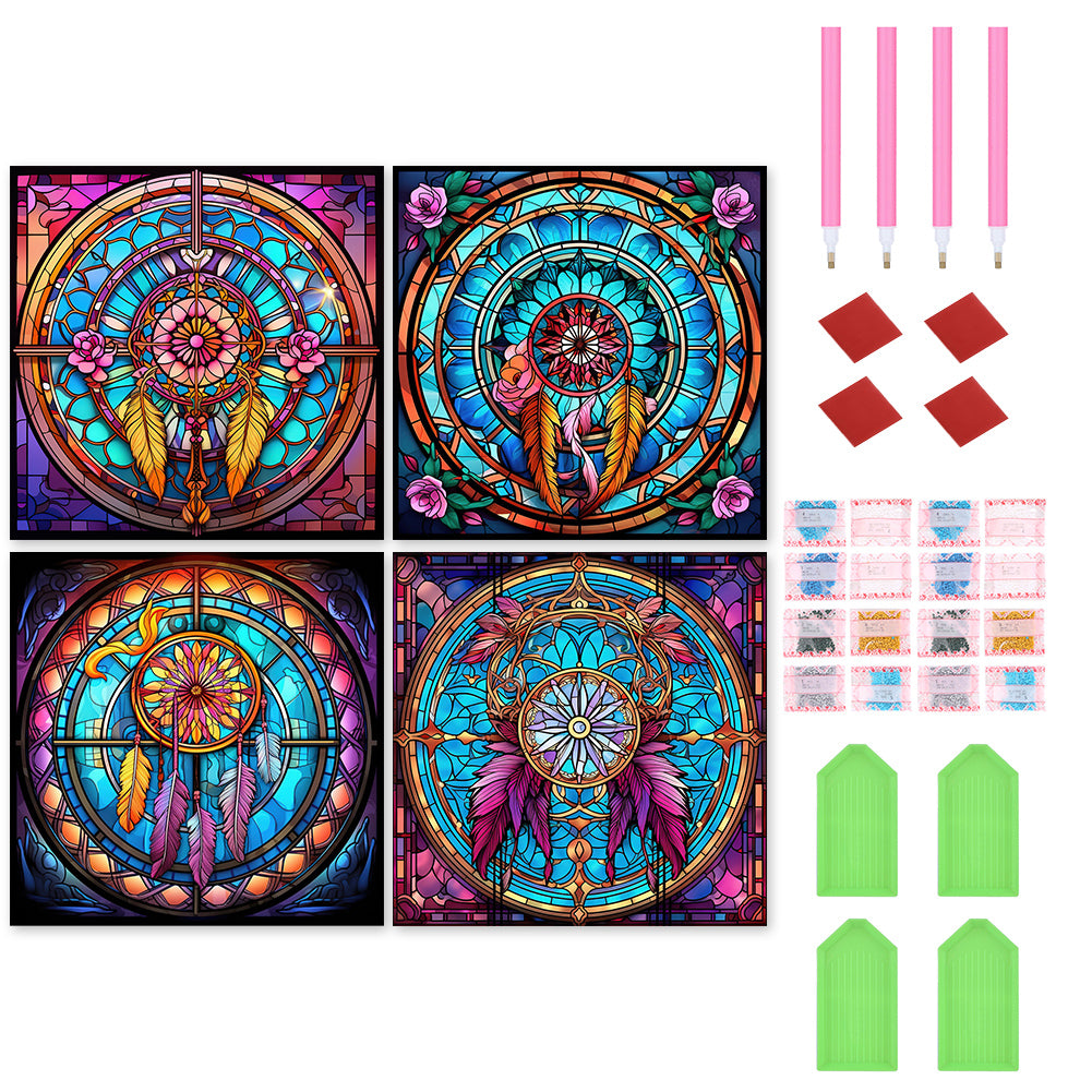 4pcs Diamond Painting Set - dream catcher glass painting (30*30CM)