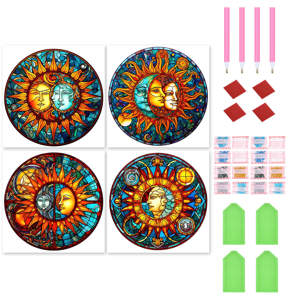 4pcs Diamond Painting Set - sun and moon glass painting (30*30CM)