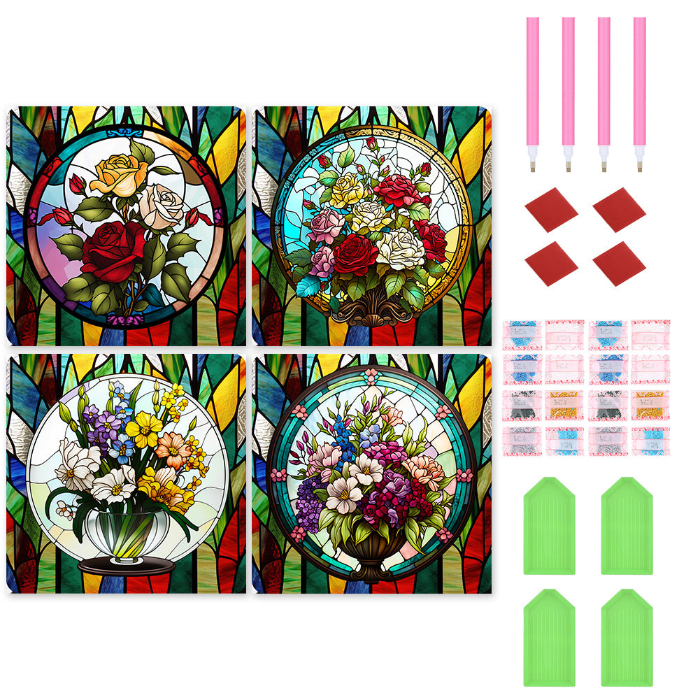 4pcs Diamond Painting Set - Classical vase glass painting (30*30CM)