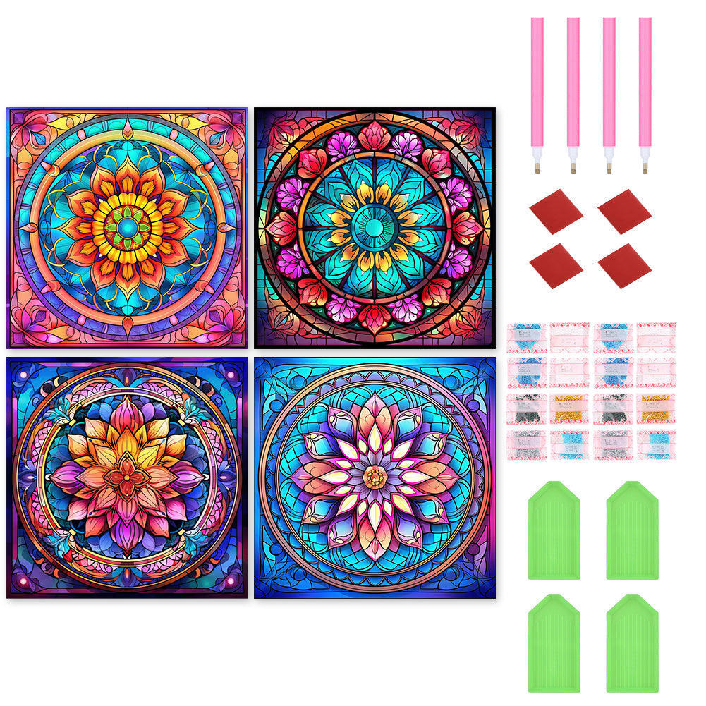 4pcs Diamond Painting Set - mandala glass painting (30*30CM)