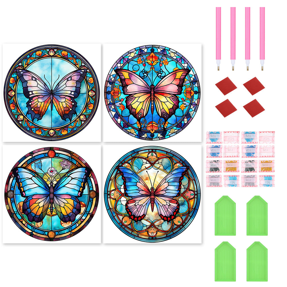 4pcs Diamond Painting Set - butterfly glass art (30*30CM)