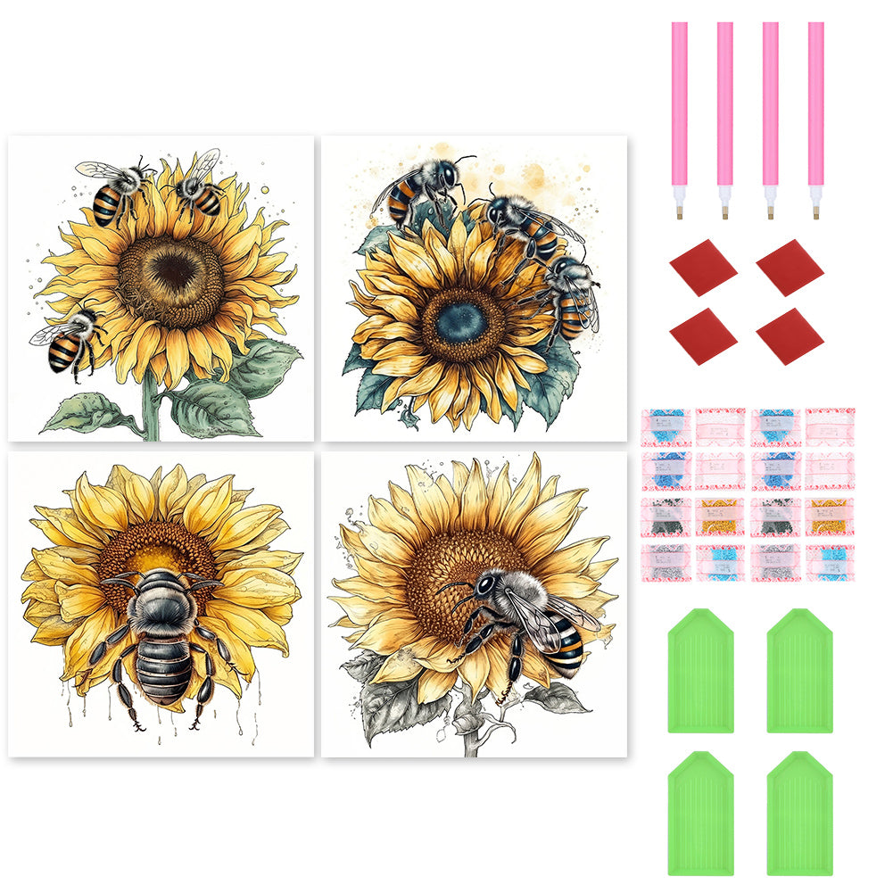 4pcs Diamond Painting Set - sunflower honey (30*30CM)