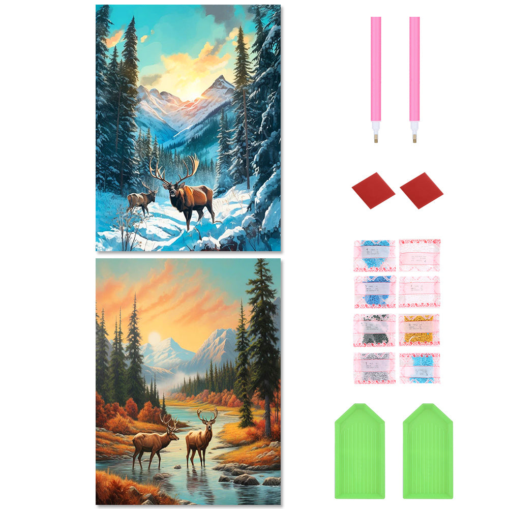 2pcs Diamond Painting Set - Autumn and winter elk (30*40CM)