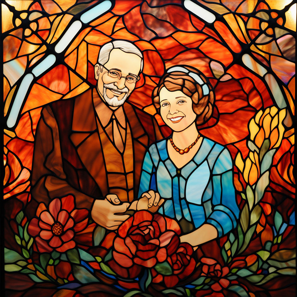 Diamond Painting - Full Round - Elderly couple glass painting (40*40CM)