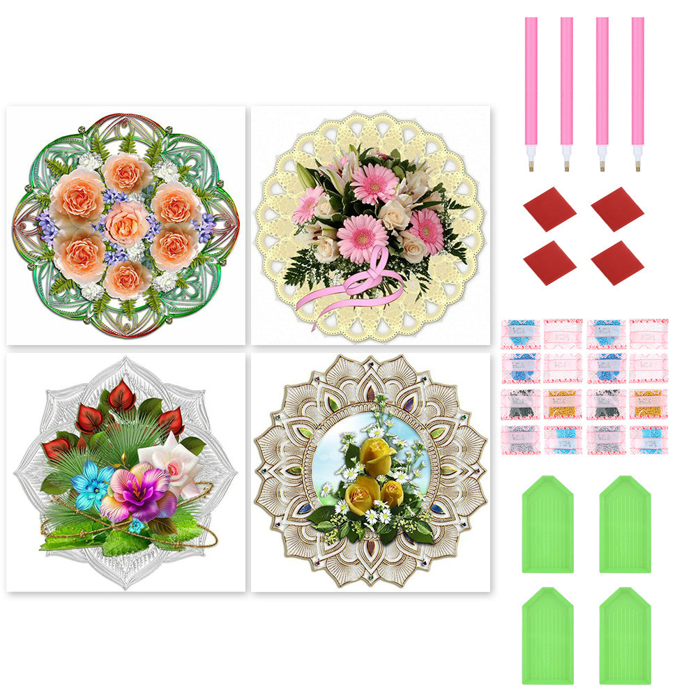 4pcs Diamond Painting Set - mandala bouquet (30*30CM)