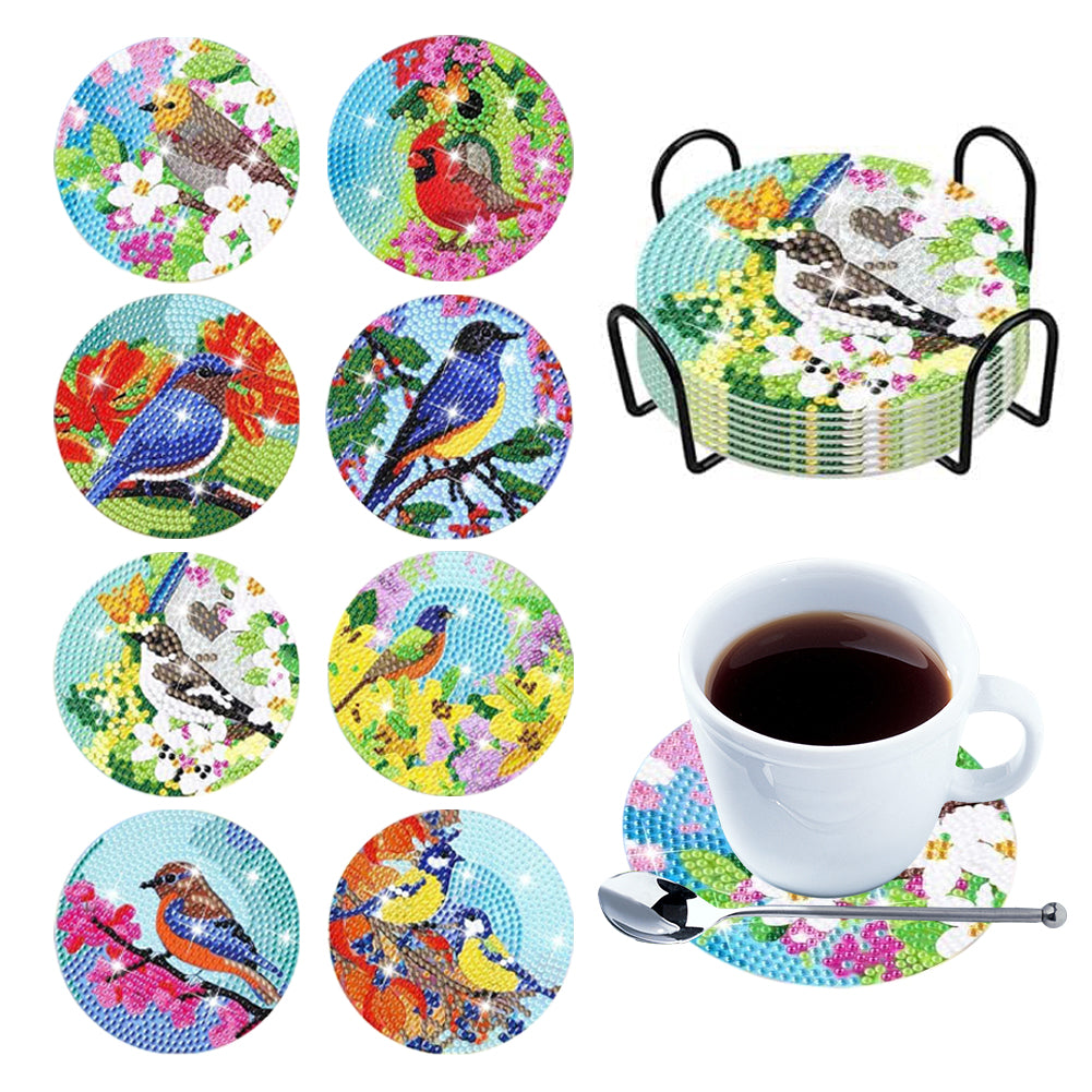 8PCS Diamond Painting Art Coaster Kit Flower Bird Christmas Gnome Winter Snowman