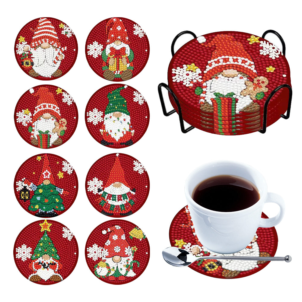 8PCS Diamond Painting Art Coaster Kit Flower Bird Christmas Gnome Winter Snowman