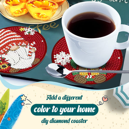 8PCS Diamond Painting Art Coaster Kit Flower Bird Christmas Gnome Winter Snowman