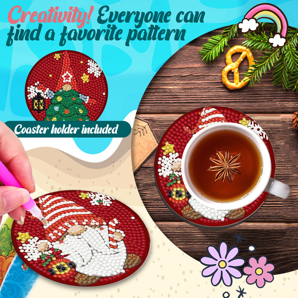 8PCS Diamond Painting Art Coaster Kit Flower Bird Christmas Gnome Winter Snowman