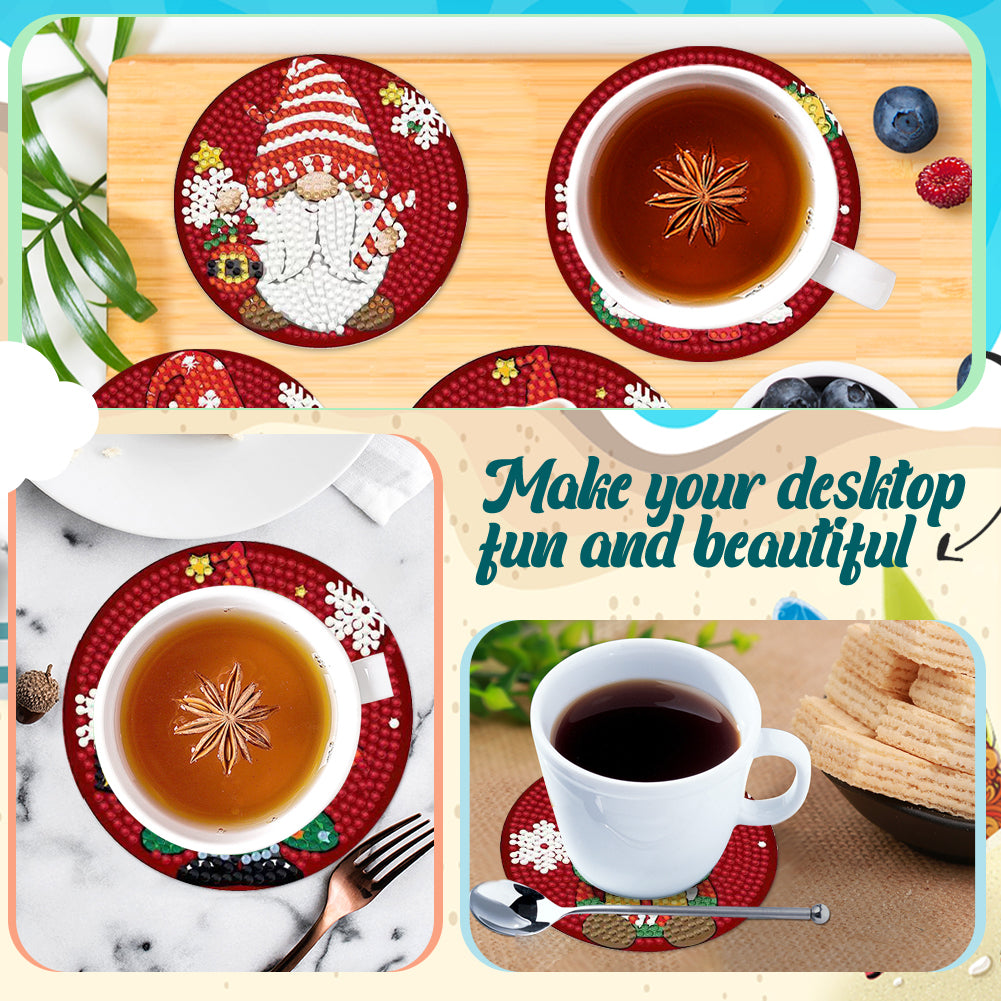 8PCS Diamond Painting Art Coaster Kit Flower Bird Christmas Gnome Winter Snowman