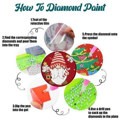 8PCS Diamond Painting Art Coaster Kit Flower Bird Christmas Gnome Winter Snowman
